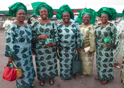 Yoruba women in aso ebi on the husbands side