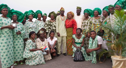 Yoruba bride and groom with groom's family